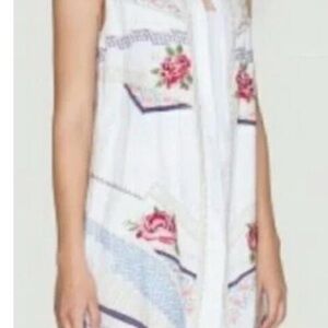 Johnny Was LA Sabine Novelle White Linen Floral Embroidered Vest/Duster